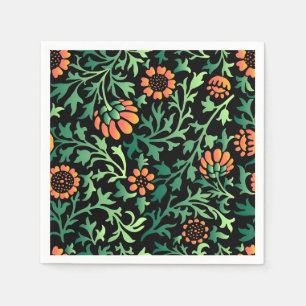Intricate Floral Pattern with Green Leaves Napkins