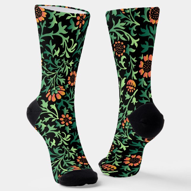 Intricate Floral Pattern with Green Leaves Socks (Angled)