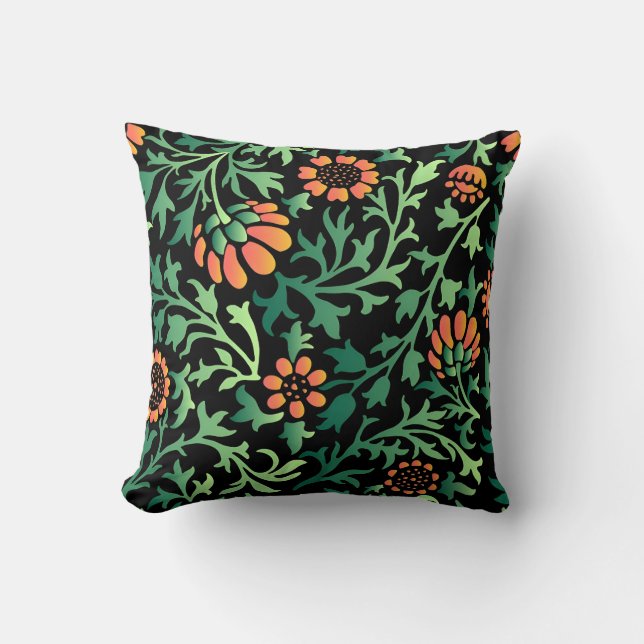 Intricate Floral Pattern with Green Leaves Throw Pillow (Front)