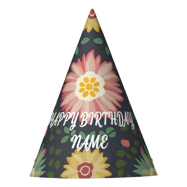 Intricate floral personalized Party Hat (Front)
