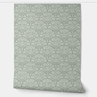 Intricate Floral Scallop Arts and Crafts Style Wallpaper