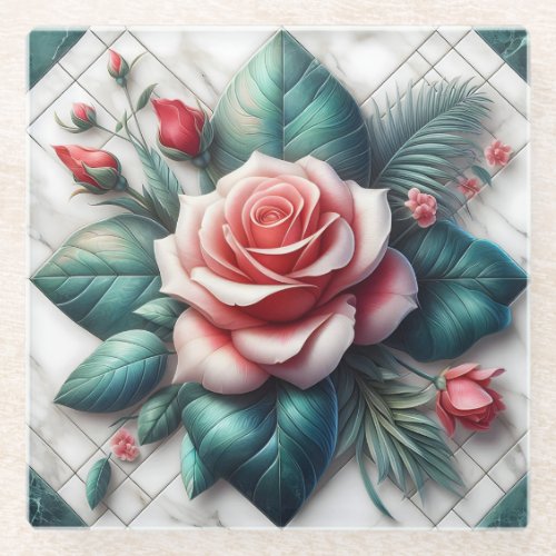 Intricate Floral Tile Mosaic Artwork Glass Coaster