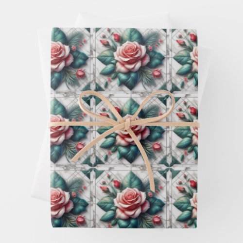 Intricate Floral Tile Mosaic Artwork Wrapping Paper Sheets