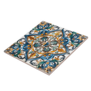 Intricate Floral Tiled Pattern With Vibrant Colors Ceramic Tile