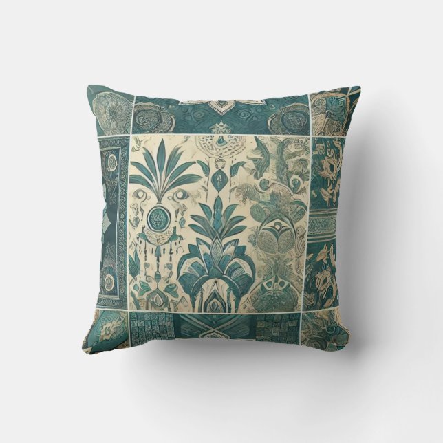 Intricate Floral Trending Teal Design Throw Pillow (Back)