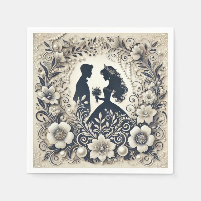 Intricate Floral Wedding Theme Napkins (Front)
