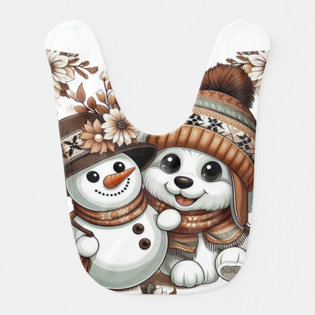Intricate Floral Winter Wonderland: Adorable Dog  Baby Bib (Front)