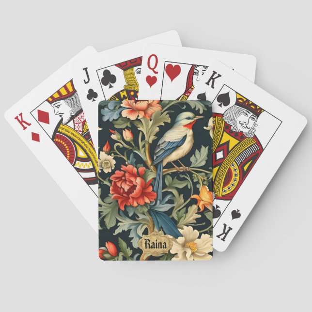 Intricate Floral with Bird Poker Cards (Back)