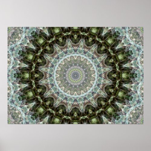 Intricate Frosty Green Leaf Kaleidoscope Poster