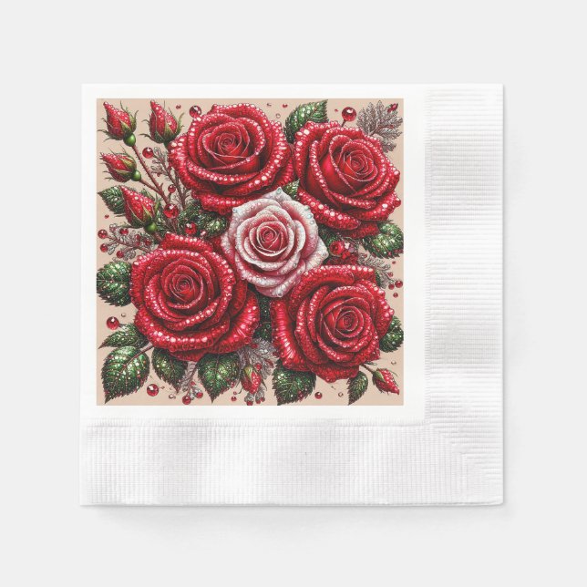 Intricate Gem Embellished Floral Design Napkins (Front)
