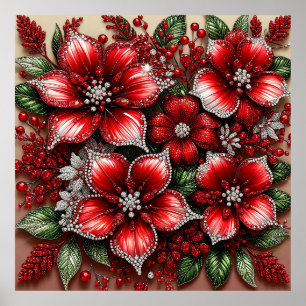 Intricate Gem Embellished Floral Design Poster