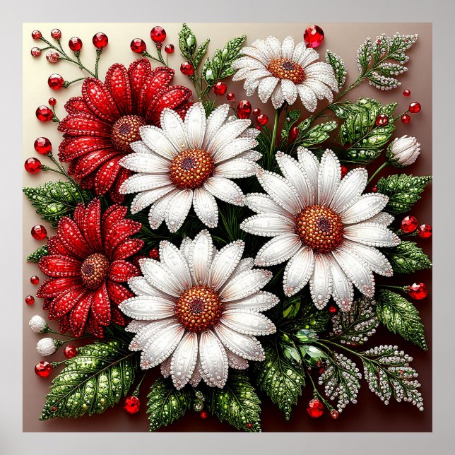 Intricate Gem Embellished Floral Design Poster (Front)