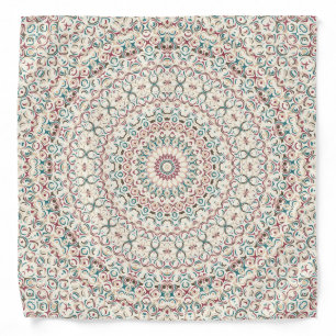 Intricate Geometric Mandala in Teal, Rose, & Sand Bandana