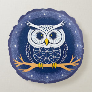 Intricate Geometric Owl Illustration Round Pillow