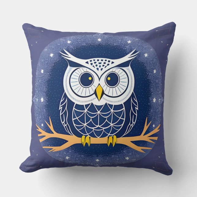 Intricate Geometric Owl Illustration Throw Pillow (Front)