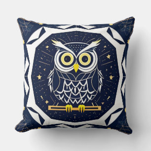 Intricate Geometric Owl Illustration Throw Pillow