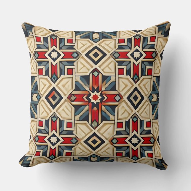 Intricate Geometric Pattern with Bold Colors Throw Pillow (Front)