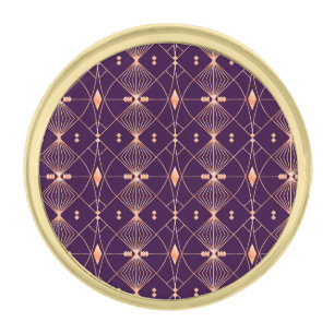Intricate geometric pattern with orange lines gold finish lapel pin