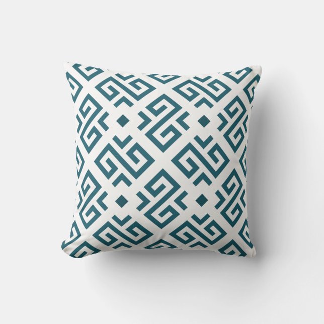 Intricate geometric pattern with teal Greek Throw Pillow (Front)