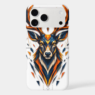 Intricate Geometric Stag Blue & Orange Art iPhone 17 Pro Max Case