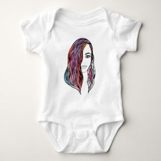 Intricate Girl Portrait Illustration - Detailed Gr Baby Bodysuit