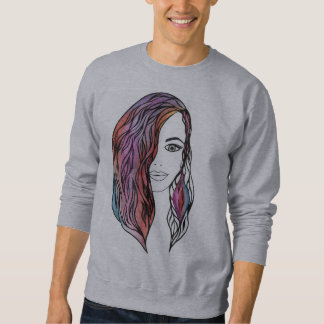 Intricate Girl Portrait Line Art - Detailed Female Sweatshirt