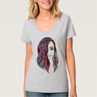 Intricate Girl Portrait Line Art - Detailed Female T-Shirt