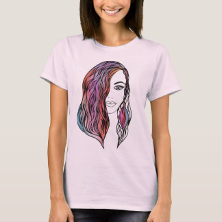 Intricate Girl Portrait Line Art - Detailed Female T-Shirt