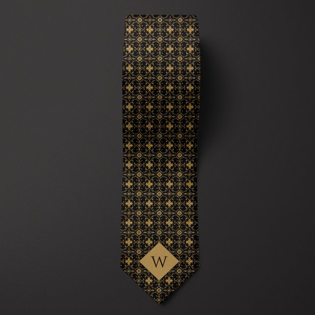 Intricate Gold & Black Arabesque Monogram Neck Tie (Creator Uploaded)