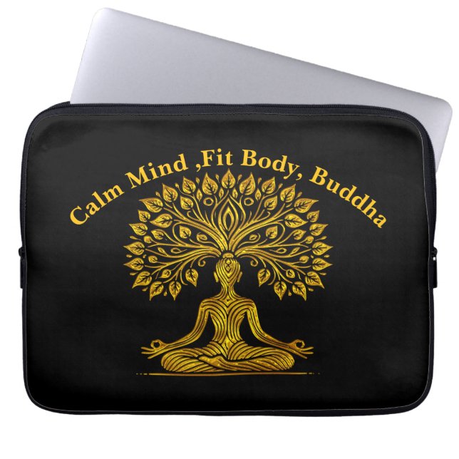 Intricate Gold Buddha Sculpture Laptop Sleeve (Front)