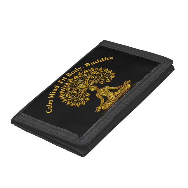 Intricate Gold Buddha Sculpture Trifold Wallet (Bottom)