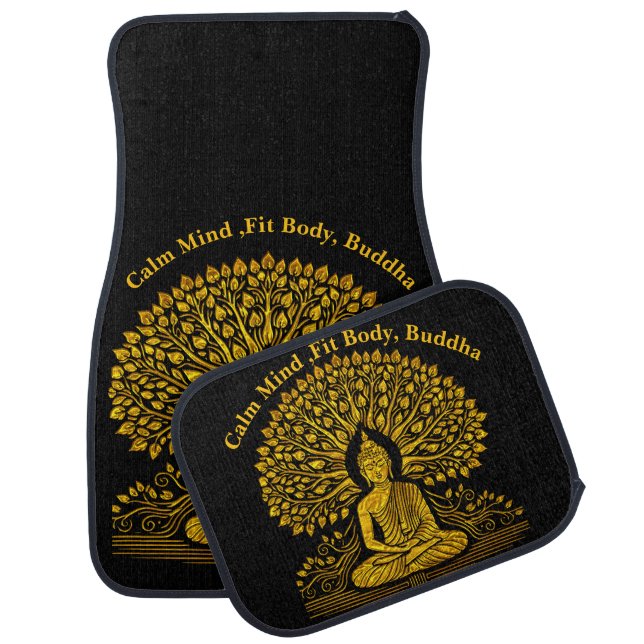 Intricate Gold Buddha Surrounded by Lush Foliage Car Floor Mat (Set)