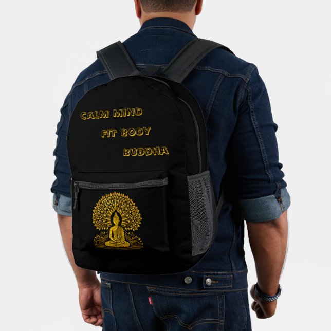Intricate Gold Buddha Surrounded by Lush Foliage Printed Backpack (Insitu (Model))