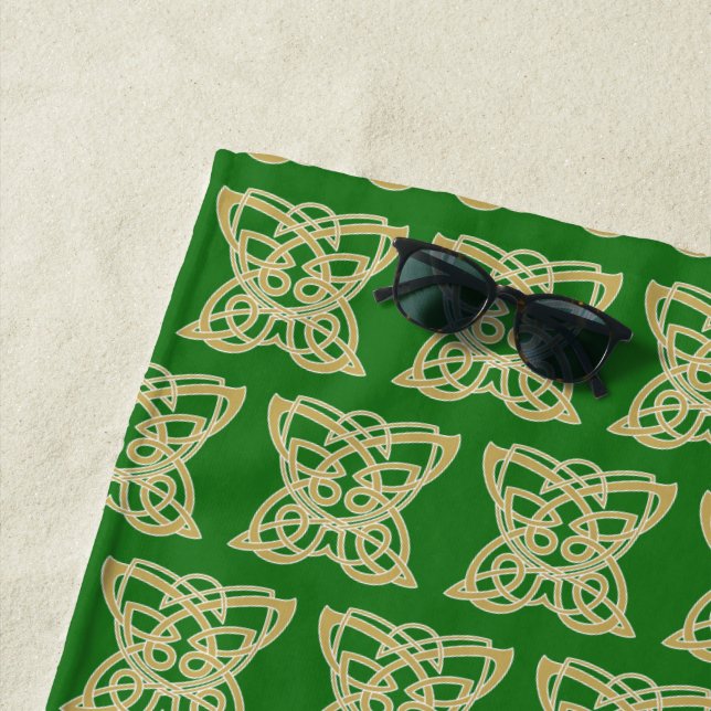 Intricate Gold Celtic Butterfly Pattern  Beach Towel (In Situ)
