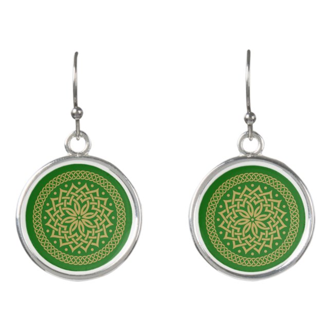 Intricate Gold Celtic Flower Mandala  Earrings (Front)