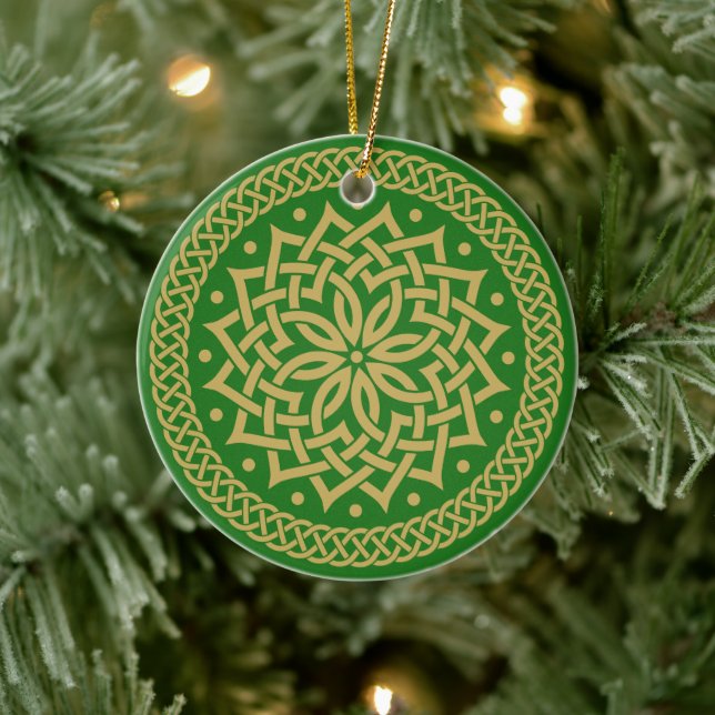 Intricate Gold Celtic Flower Mandala  Personalized Ceramic Ornament (Tree)