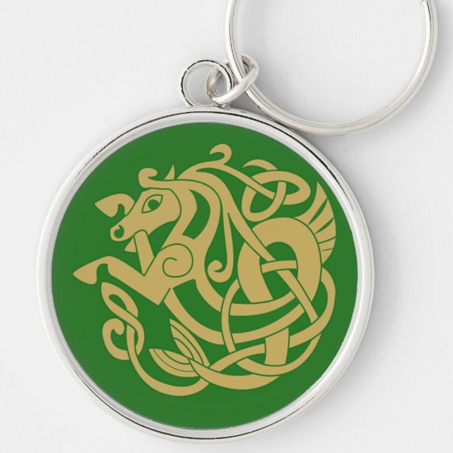 Intricate Gold Celtic Horse Pattern  Keychain (Front)