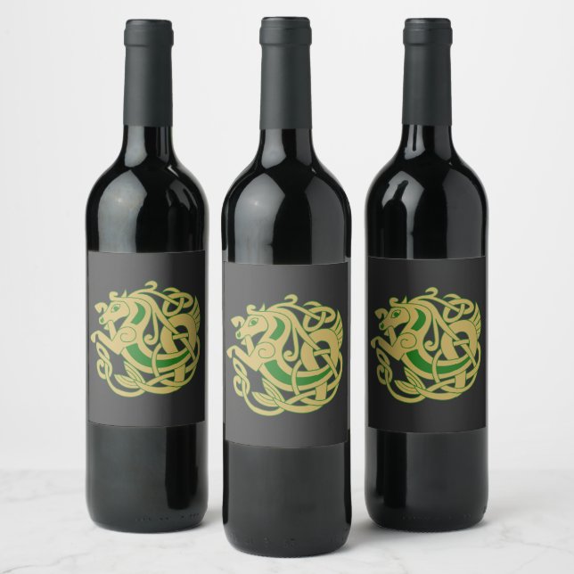 Intricate Gold Celtic Horse  Wine Label (Bottles)