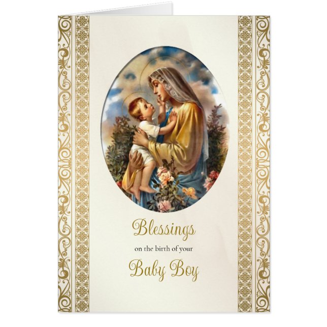 Intricate Gold Frame Catholic Congratulations Baby Cards (Front)