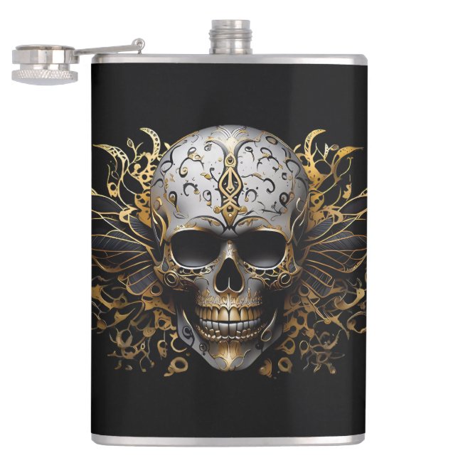  Intricate Gold Smiling Tribal Skull Flask (Opened)