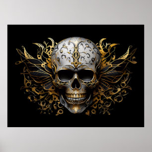 Intricate Gold Smiling Tribal Skull Poster