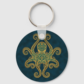 Intricate Golden Blue Octopus Keychain