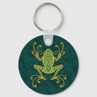 Intricate Golden Blue Tree Frog Keychain