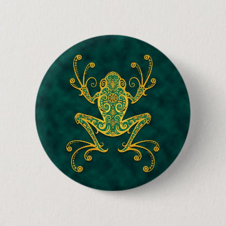 Intricate Golden Blue Tree Frog Pinback Button