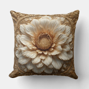 Intricate Golden Embellished Floral Relief Throw Pillow