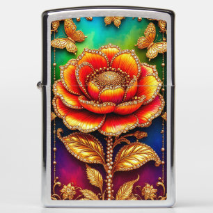 Intricate Golden Flower Art Zippo Lighter
