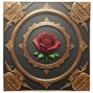 Intricate Golden Frame with Red Rose Cloth Napkin