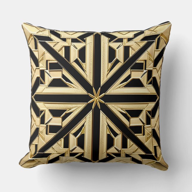 Intricate Golden Geometric Pattern Throw Pillow (Front)
