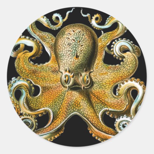 Intricate Golden Octopus Art Classic Round Sticker