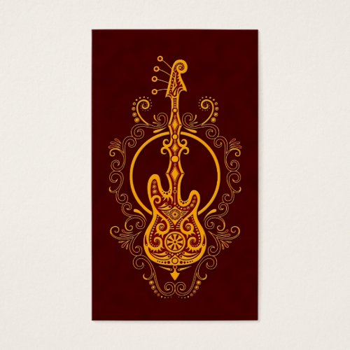 Intricate Golden Red Bass Guitar Design Business Card Template